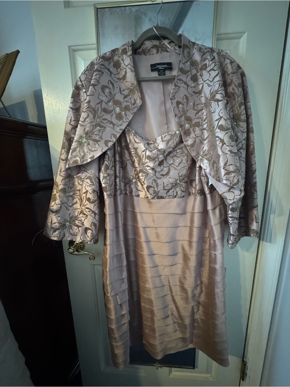 R&M Richards Blush Pink Floral Brocade Midi Dress with Jacket Size 24W
